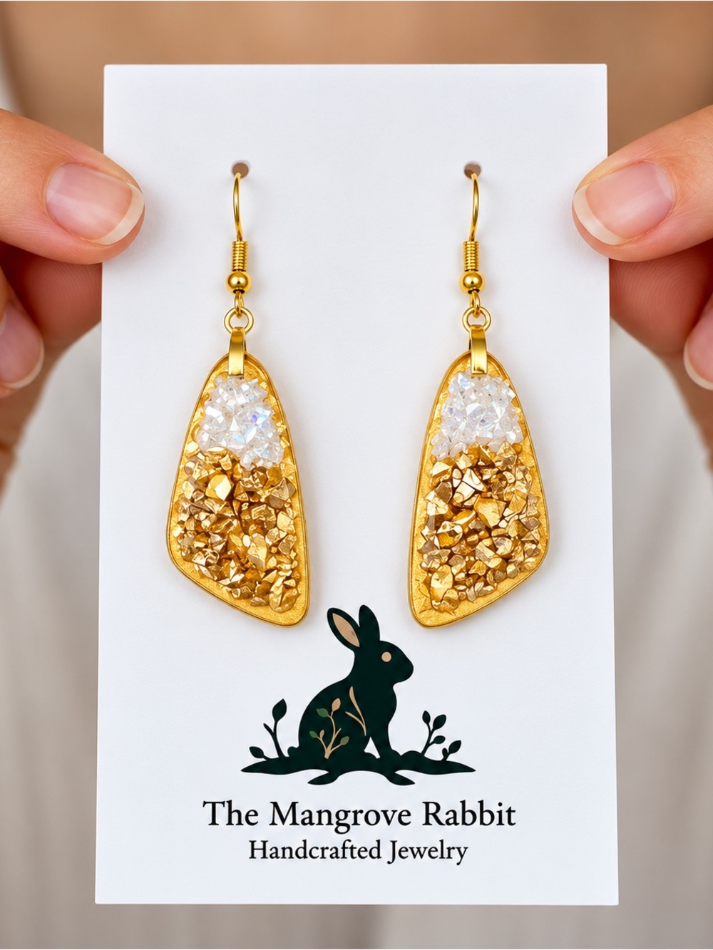 Faux Citrine Drusy Handmade Polymer Clay Dangle Earrings Stainless Steel Wires